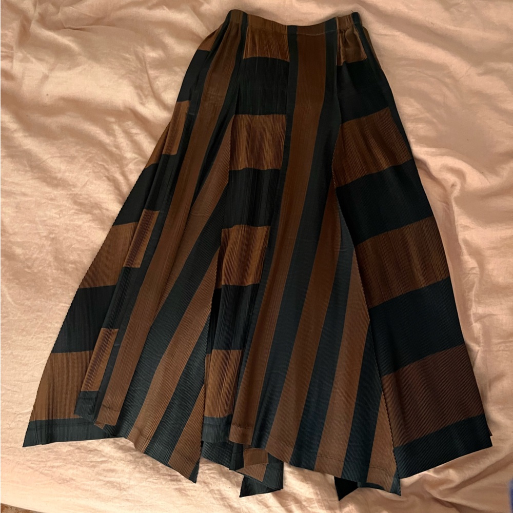 Issey Miyake A-Line Skirt in Black and Brown Stripes